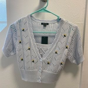 Wild Fable Women's Floral Embroidered Blue Cropped Sweater Tank Top & Cover Up🤍